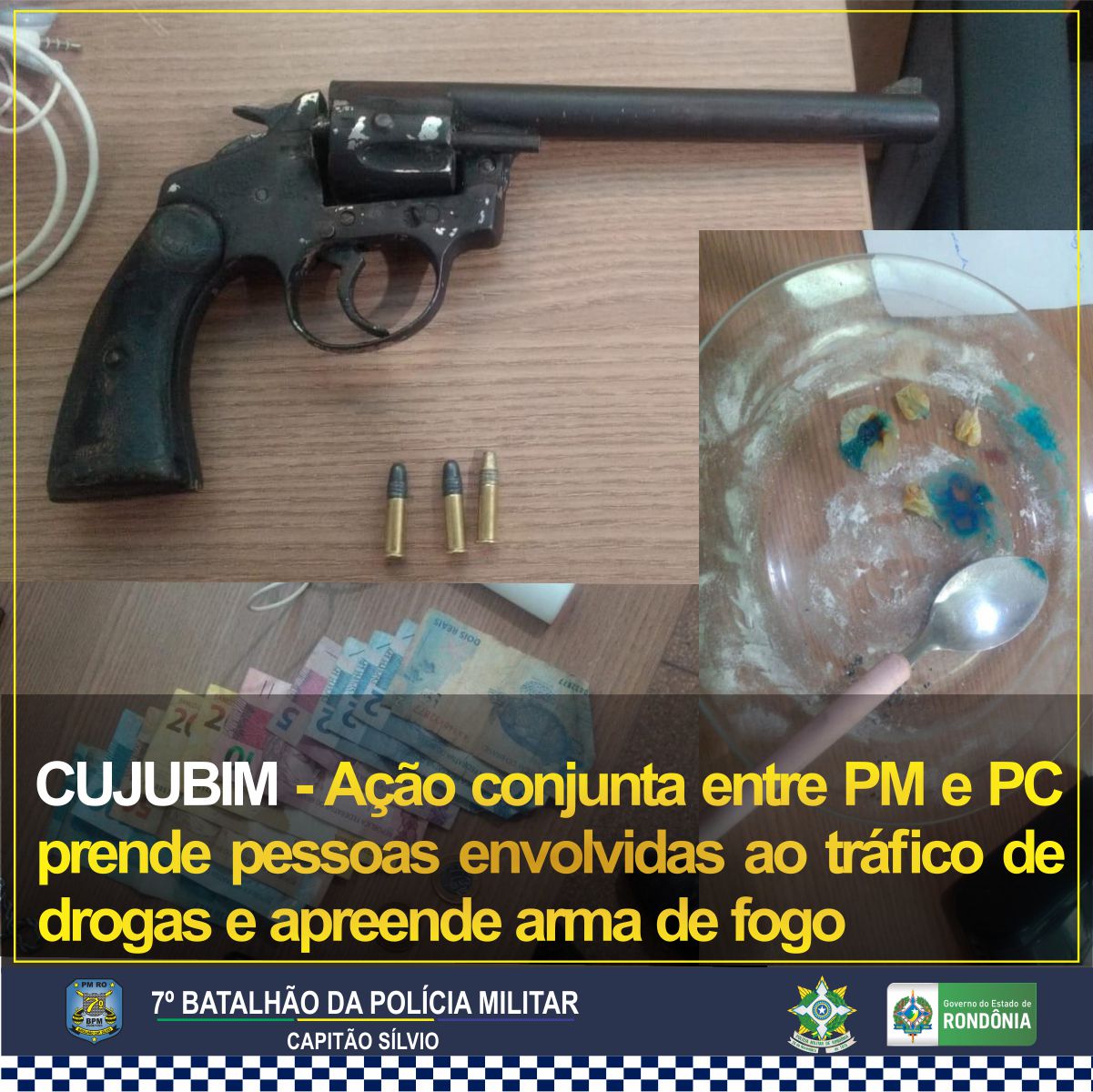 15-07 CUJUBIM - Ação conjunta entre PM e PC prende pessoas envolvidas ao tráfico de drogas e apreende arma de fogo