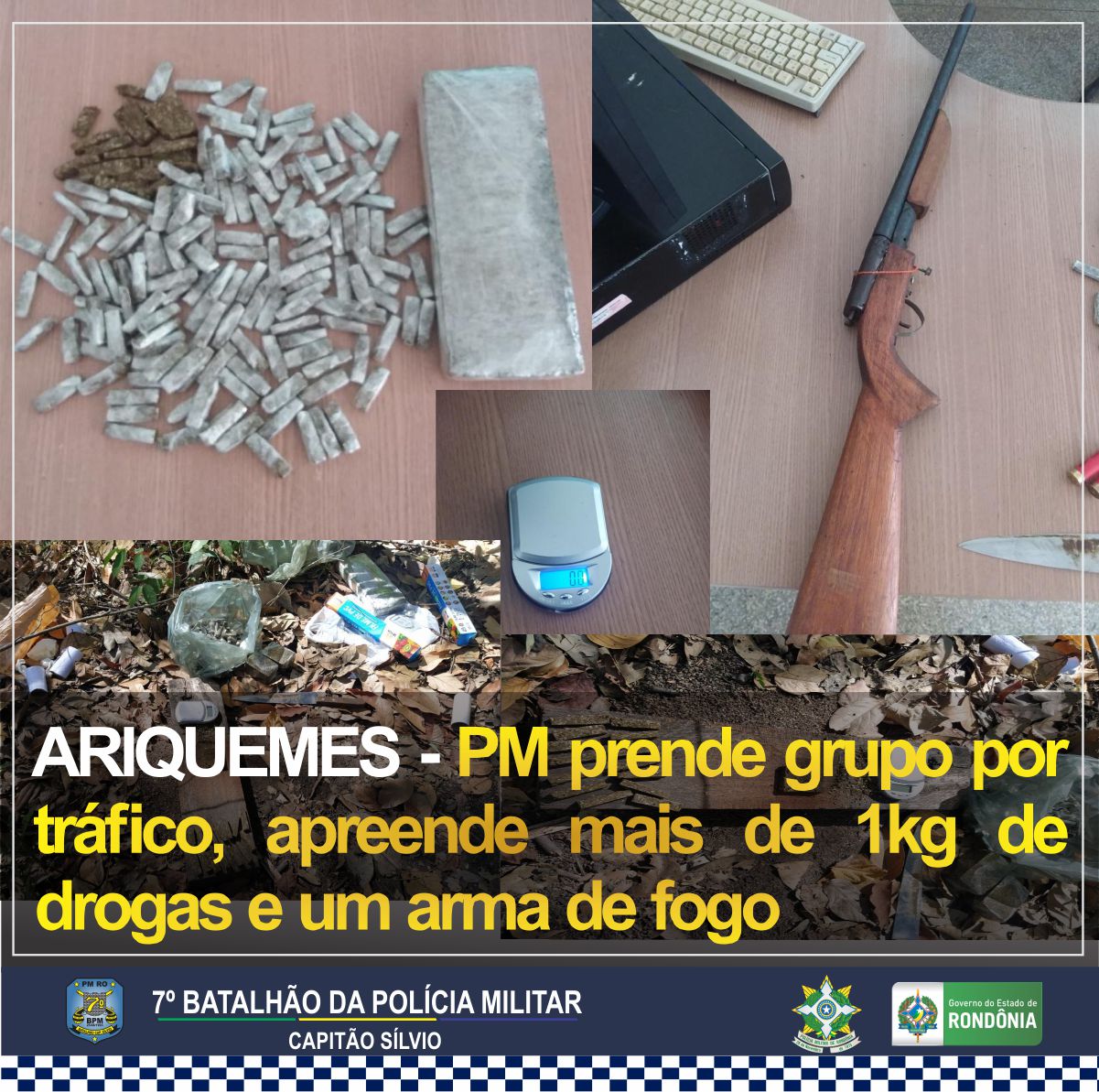 16-07 ARIQUEMES - PM prende grupo por tráfico apreende mais de 1kg de drogas e um arma de fogo