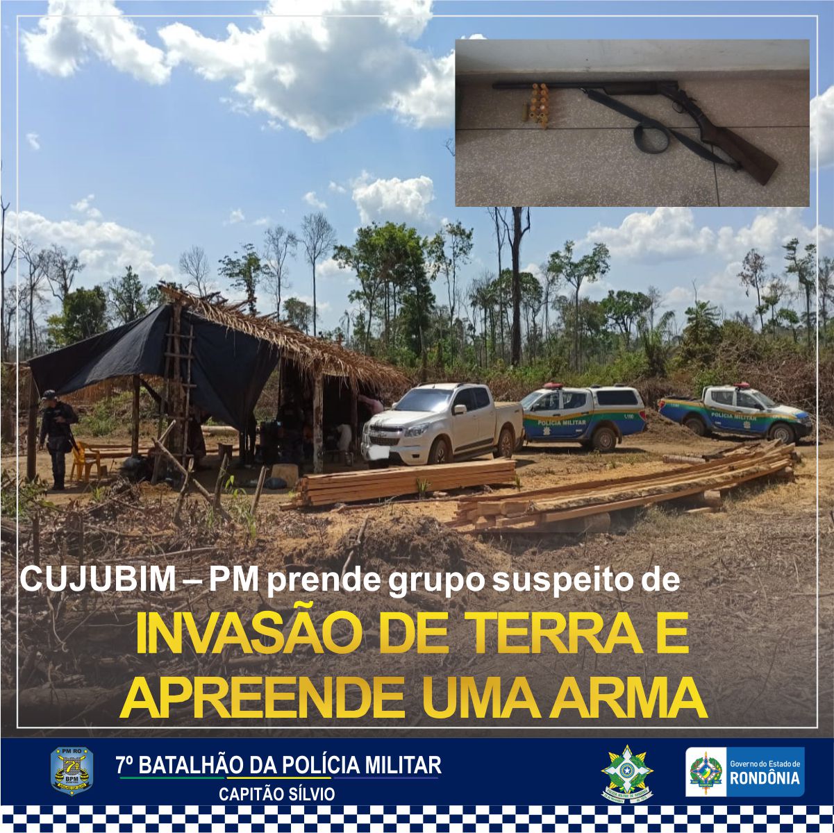 05 08 CUJUBIM PM prende grupo suspeito de invasão de terra e aprende uma arma