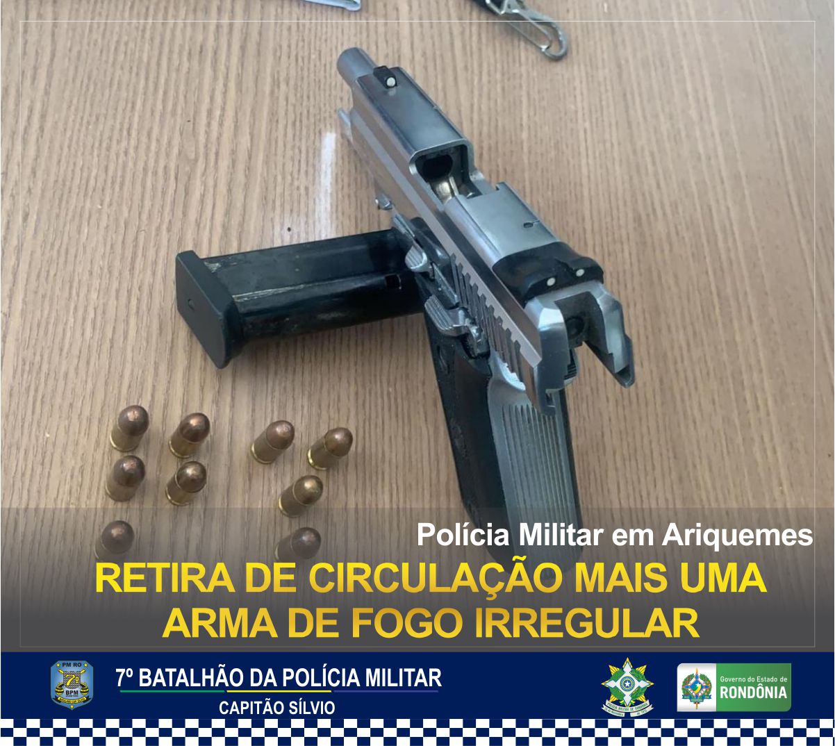 31 08 PM retira de circulação mais uma arma de fogo irregular em Ariquemes
