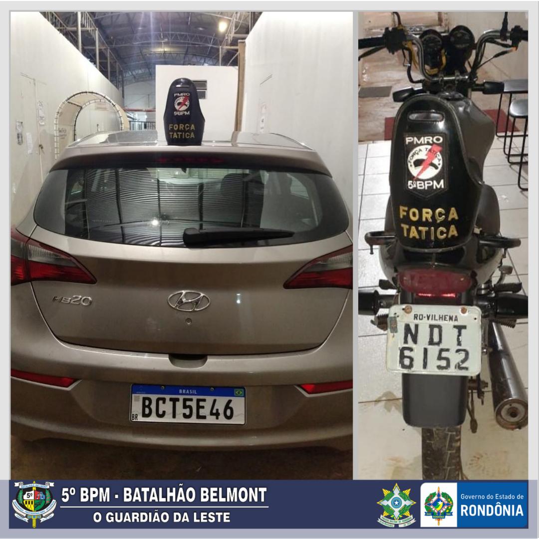 Carro roubado e moto adulterada são recuperados pela PMRO