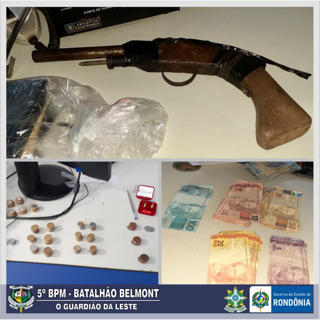 Dois são presos pela PMRO com arma dinheiro e drogas